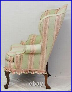 Pair of Kittinger Williamsburg Mahogany Wing Chairs Striped Fabric CW 163 Rare