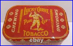 RARE! 1920s ANTIQUE VINTAGE BASEBALL LUCKY CURVE TOBACCO CIGAR PLUG CUT TIN BOX