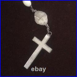 RARE 1950s VINTAGE URANIUM GLOWING VASELINE GLASS ROSARY 32 MADE IN ITALY TAG