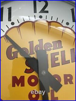 RARE 1955 Vintage Golden Shell Motor Oil Clam Sign Clock 12.5 Antique Heavy