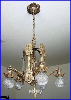 RARE! 30's Antique Vintage LARGE 20 Art Deco Starburst Ceiling Light Chandelier