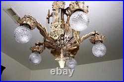 RARE! 30's Antique Vintage LARGE 20 Art Deco Starburst Ceiling Light Chandelier