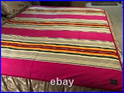 RARE 78x 68 PENDLETON Magenta, Gray, Green, Cream Stripe Wool/Cotton Blanket