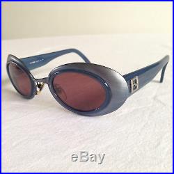 RARE 90s Vintage FENDI OVAL SUNGLASSES Blue Brushed Metal SL 7112 made in ITALY