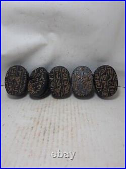 RARE ANTIQUE ANCIENT EGYPTIAN 5 Small Scarabs Good Luck Magic Hieroglyphic