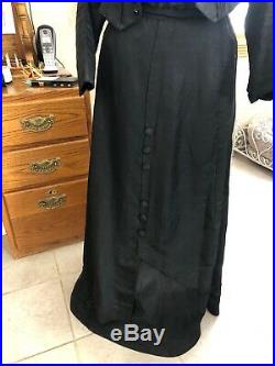 RARE ANTIQUE VICTORIAN 1880's 5 PC Black TAFFETA SKIRT TOP Mourning Dress