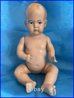 RARE ANTIQUE VISCOLOID JOINTED BABY BOY DOLL HARD CELLULOID VCO USA DuPONT V Co