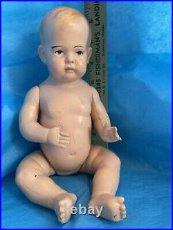 RARE ANTIQUE VISCOLOID JOINTED BABY BOY DOLL HARD CELLULOID VCO USA DuPONT V Co