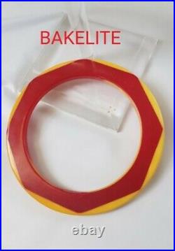 RARE ANTIQUE Vintage Octagon Two Tone BAKELITE Bangle Bracelet Red & Yellow