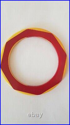 RARE ANTIQUE Vintage Octagon Two Tone BAKELITE Bangle Bracelet Red & Yellow