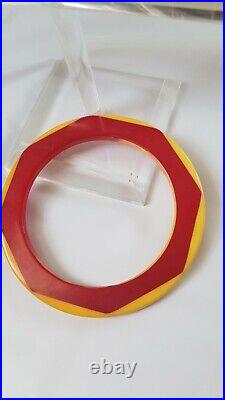 RARE ANTIQUE Vintage Octagon Two Tone BAKELITE Bangle Bracelet Red & Yellow