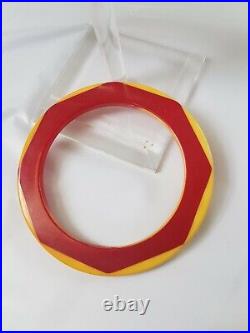 RARE ANTIQUE Vintage Octagon Two Tone BAKELITE Bangle Bracelet Red & Yellow