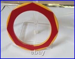 RARE ANTIQUE Vintage Octagon Two Tone BAKELITE Bangle Bracelet Red & Yellow