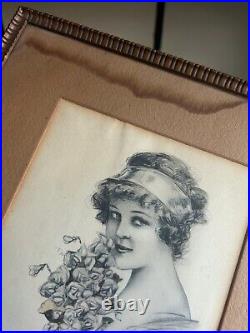 RARE Antique 1914 Schlesinger Bros NY Art Print of a Vintage Lady (Framed)