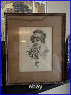 RARE Antique 1914 Schlesinger Bros NY Art Print of a Vintage Lady (Framed)