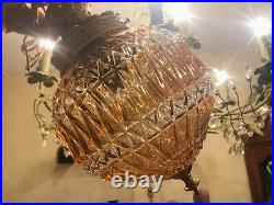 RARE Antique BEAUTIFUL Hanging Chain Lamp Big Crystal Carnival Glass Pendant