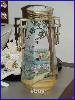 RARE Antique Beautiful Nippon Bird Vase Antique Vintage pottery 11 Decorated