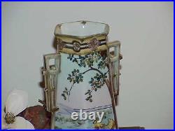 RARE Antique Beautiful Nippon Bird Vase Antique Vintage pottery 11 Decorated