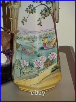 RARE Antique Beautiful Nippon Bird Vase Antique Vintage pottery 11 Decorated