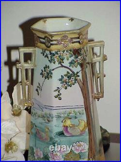 RARE Antique Beautiful Nippon Bird Vase Antique Vintage pottery 11 Decorated