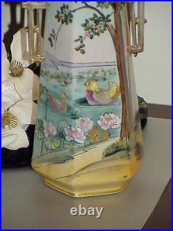 RARE Antique Beautiful Nippon Bird Vase Antique Vintage pottery 11 Decorated