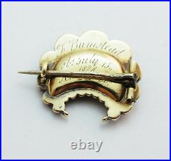 RARE Antique Georgian Mourning Brooch George IV Jet Hair Pin 14k Yellow Gold
