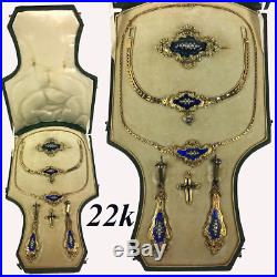 RARE Antique Georgian to Victorian 22K Gold Necklace, Earrings, Brooch, Parure +