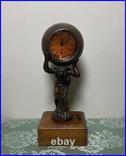RARE Antique Lighted Figural Atlas Night Clock WORKS Read Early Battery & Mech