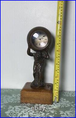 RARE Antique Lighted Figural Atlas Night Clock WORKS Read Early Battery & Mech