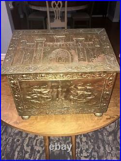 RARE Antique Ornate Brass Overlaid Kindling Firewood Storage Box France