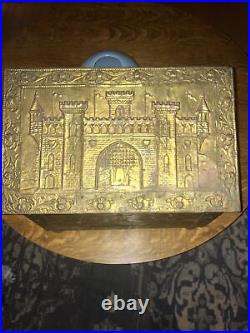 RARE Antique Ornate Brass Overlaid Kindling Firewood Storage Box France