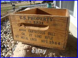 RARE Antique U. S. Property 10000 Cartridges 22 Cal. Long Rifle Wood Ammo Box 44