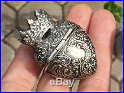 RARE Antique Victorian Sterling Silver Heart & Crown vinaigrette locket Pendant