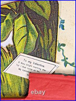 RARE Antique Victorian Valentine Card Die Cut Vintage Cute Boy & Girl, Black Cat