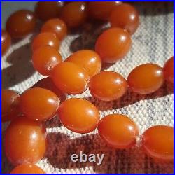 RARE! Antique Vintage 25 (63 cm) Toffe Color Amber Olive Beads Necklace 40 g