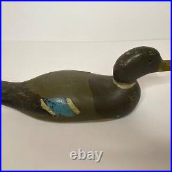 RARE Antique Vintage Duck Decoy Wood Hand Painted Carved 7 Tall 17.5 x 5.5