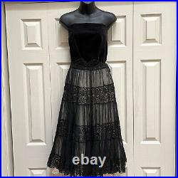 RARE Antique Vintage Handsewn Black Lace 3-Layer Midi Skirt Size Small