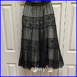 RARE Antique Vintage Handsewn Black Lace 3-Layer Midi Skirt Size Small