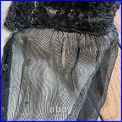 RARE Antique Vintage Handsewn Black Lace 3-Layer Midi Skirt Size Small