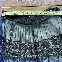 RARE Antique Vintage Handsewn Black Lace 3-Layer Midi Skirt Size Small