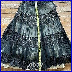 RARE Antique Vintage Handsewn Black Lace 3-Layer Midi Skirt Size Small