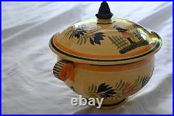 RARE Antique Vintage Henriot Quimper Pottery France Soliel Yellow Soup Tureen