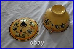 RARE Antique Vintage Henriot Quimper Pottery France Soliel Yellow Soup Tureen