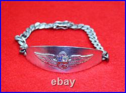 RARE Antique Vintage Military Aviation 925 Silver Bracelet Wings and Crest
