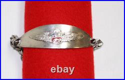RARE Antique Vintage Military Aviation 925 Silver Bracelet Wings and Crest
