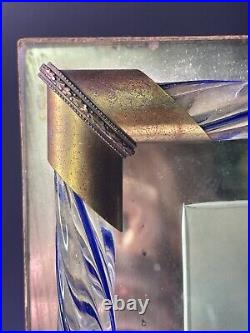 RARE Antique Vintage Murano Glass Rod Blue Twist Mirror Picture Frame 13.5 11