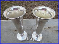 RARE Antique Vintage Pair American President Lines Trumpet Vases R Wallace 10.5