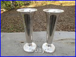 RARE Antique Vintage Pair American President Lines Trumpet Vases R Wallace 10.5