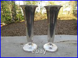 RARE Antique Vintage Pair American President Lines Trumpet Vases R Wallace 10.5