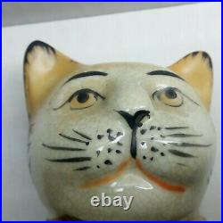 RARE Antique/Vintage Staffordshire Recumbent Hand Painted Porcelain Cat